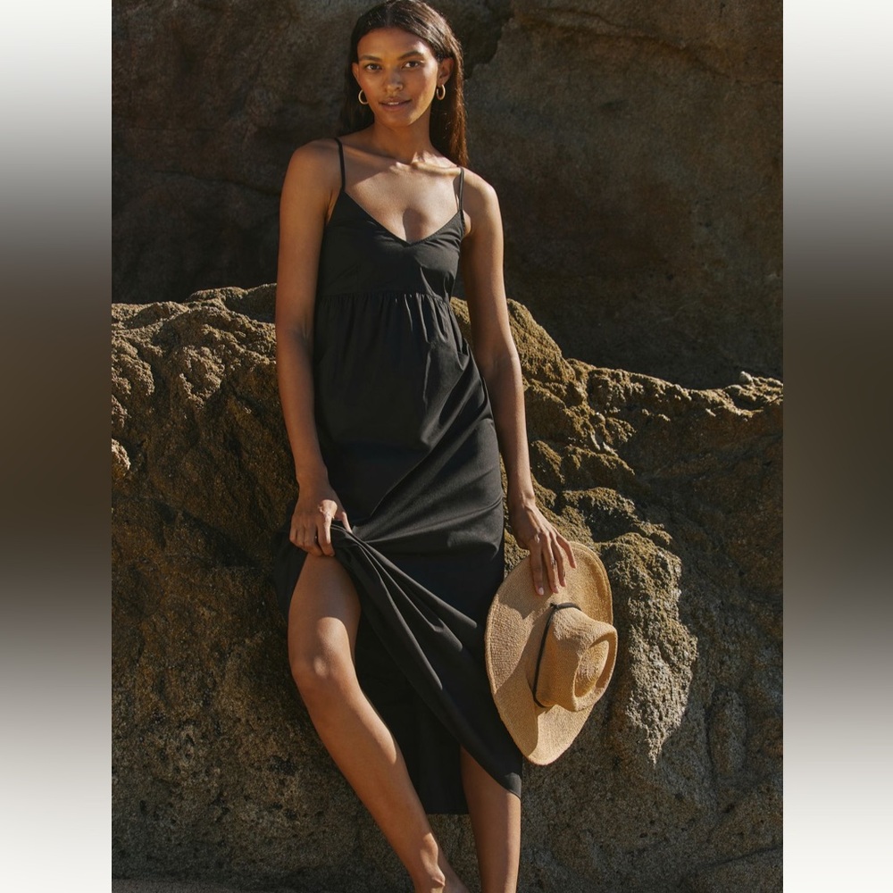 Anthropologie Black Midi Dress with Tie Styling